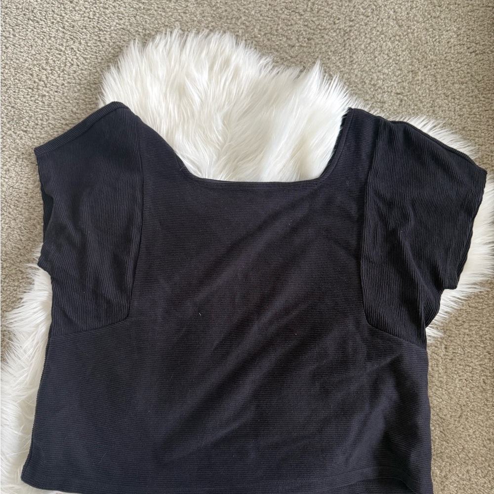 Madewell Black Asymmetrical Crop Blouse